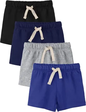 4 Pack Toddler Boys Shorts French Terry Boys Cotton Shorts with Drawstring Casual Elastic Waist