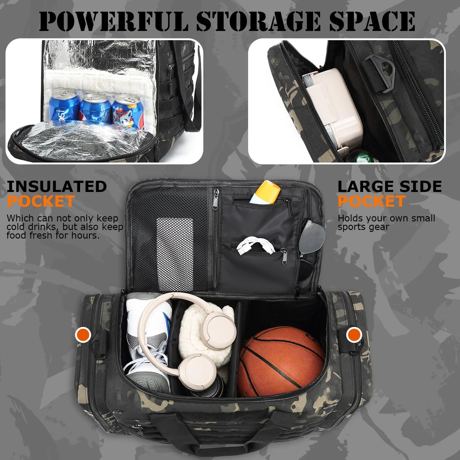 45L Gym Bag for Men & Women, Tactical Military Duffle Bag for Travel Weekender Gym Workout Deployment?? Large Sports Bag for Hockey Football Baseball Soccer Basketball & Team training