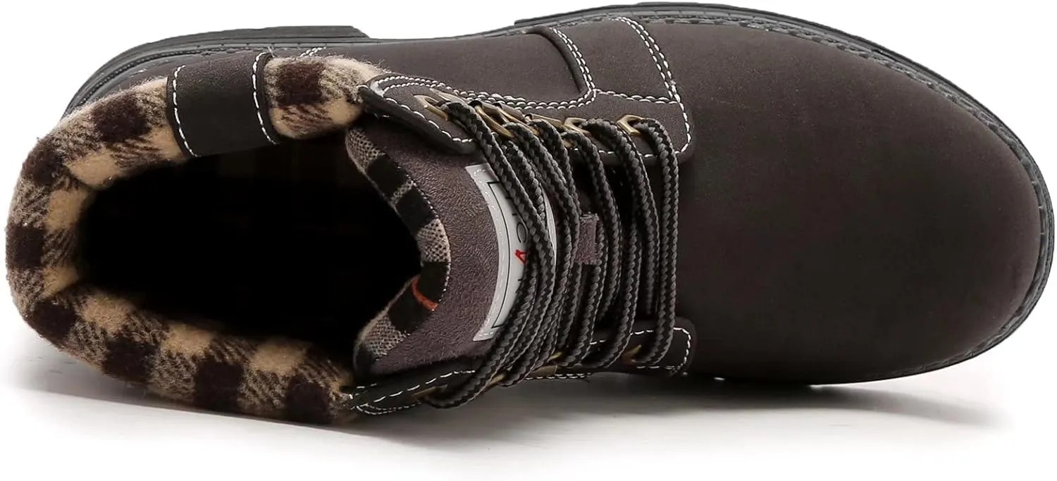 ANJOUFEMME Casual Winter Hiking Boots For Women - Womens Outdoor Snow Ankle Boots Waterproof Lightweight Lace up Fur Lined Walking Hiking Shoes