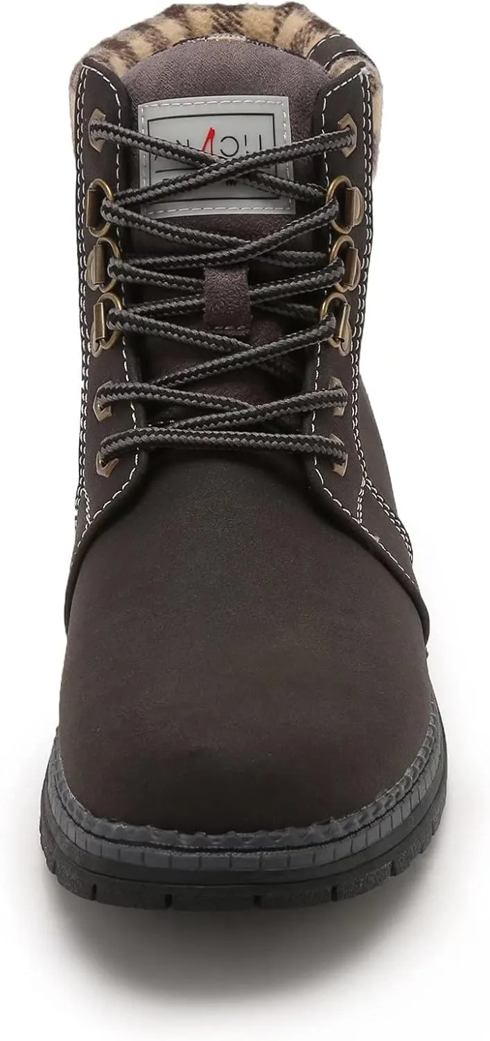 ANJOUFEMME Casual Winter Hiking Boots For Women - Womens Outdoor Snow Ankle Boots Waterproof Lightweight Lace up Fur Lined Walking Hiking Shoes