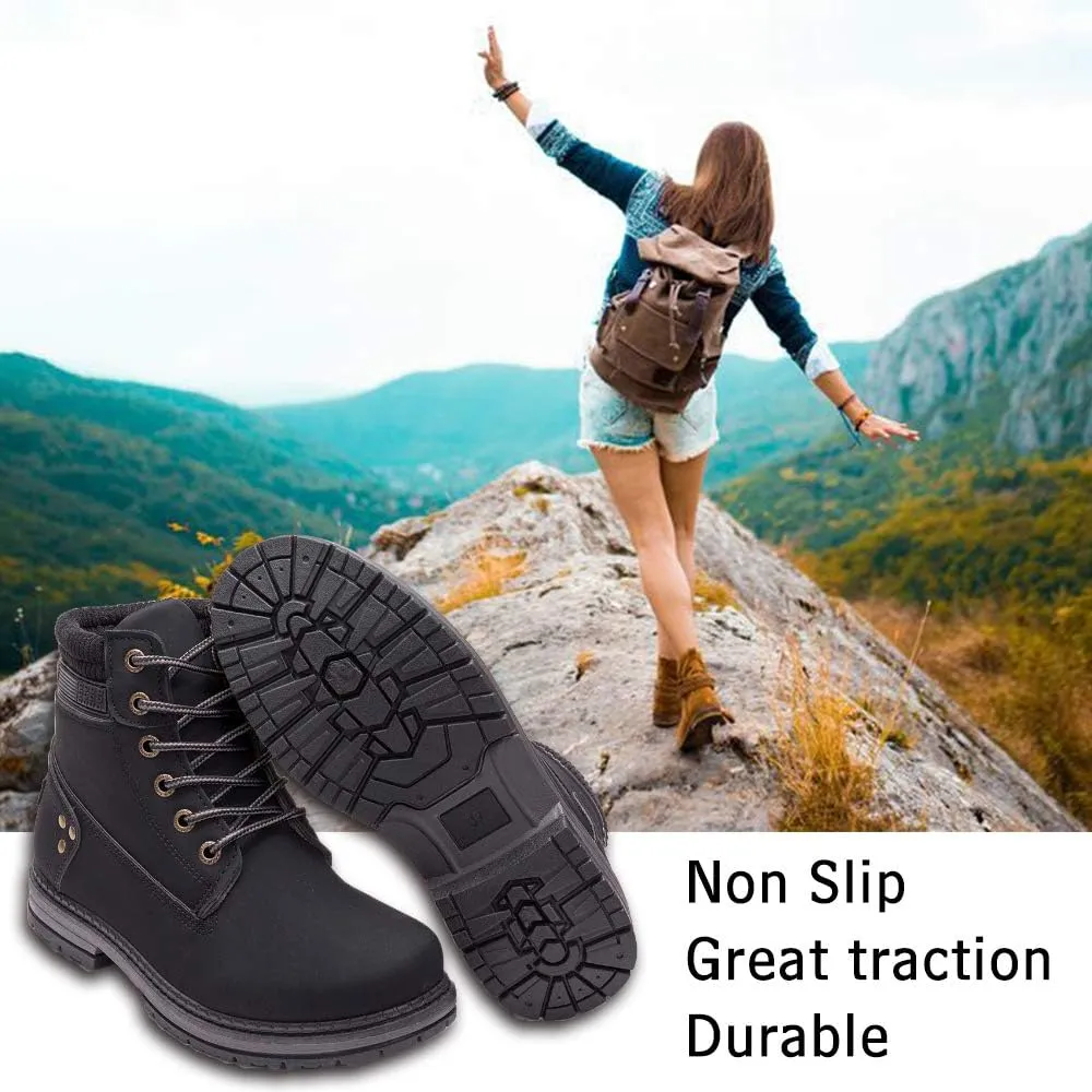 Athlefit Women's Work Waterproof Hiking Combat Boots Lace up Low Heel Booties Ankle Boots