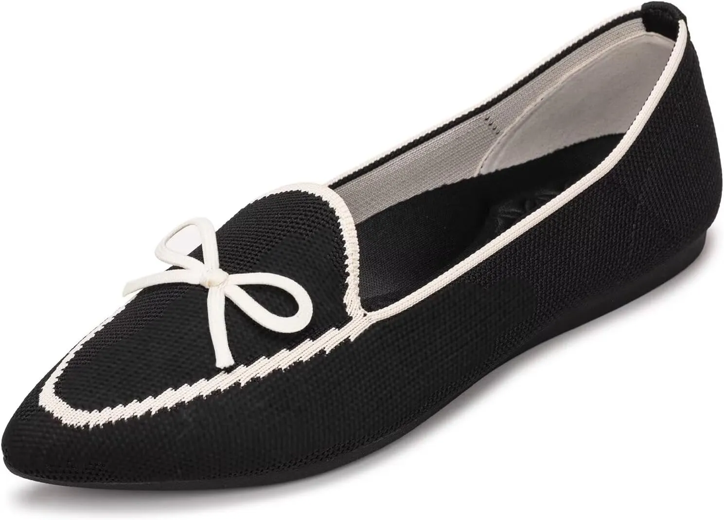 BEJINASH Women's Loafer Flats Casual Knit Fabric Lightweight Dressy Shoes Washable Elegant Pointed-Toe lace-up Bow Shoes Comfortable Ballet Shoes for Women Perfect for Daily