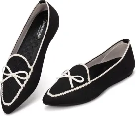 BEJINASH Women's Loafer Flats Casual Knit Fabric Lightweight Dressy Shoes Washable Elegant Pointed-Toe lace-up Bow Shoes Comfortable Ballet Shoes for Women Perfect for Daily
