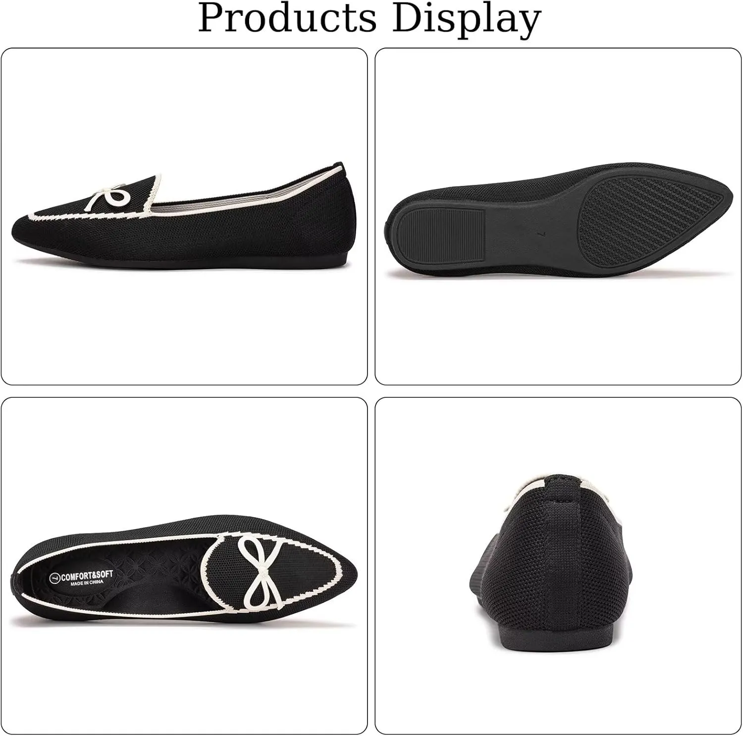 BEJINASH Women's Loafer Flats Casual Knit Fabric Lightweight Dressy Shoes Washable Elegant Pointed-Toe lace-up Bow Shoes Comfortable Ballet Shoes for Women Perfect for Daily