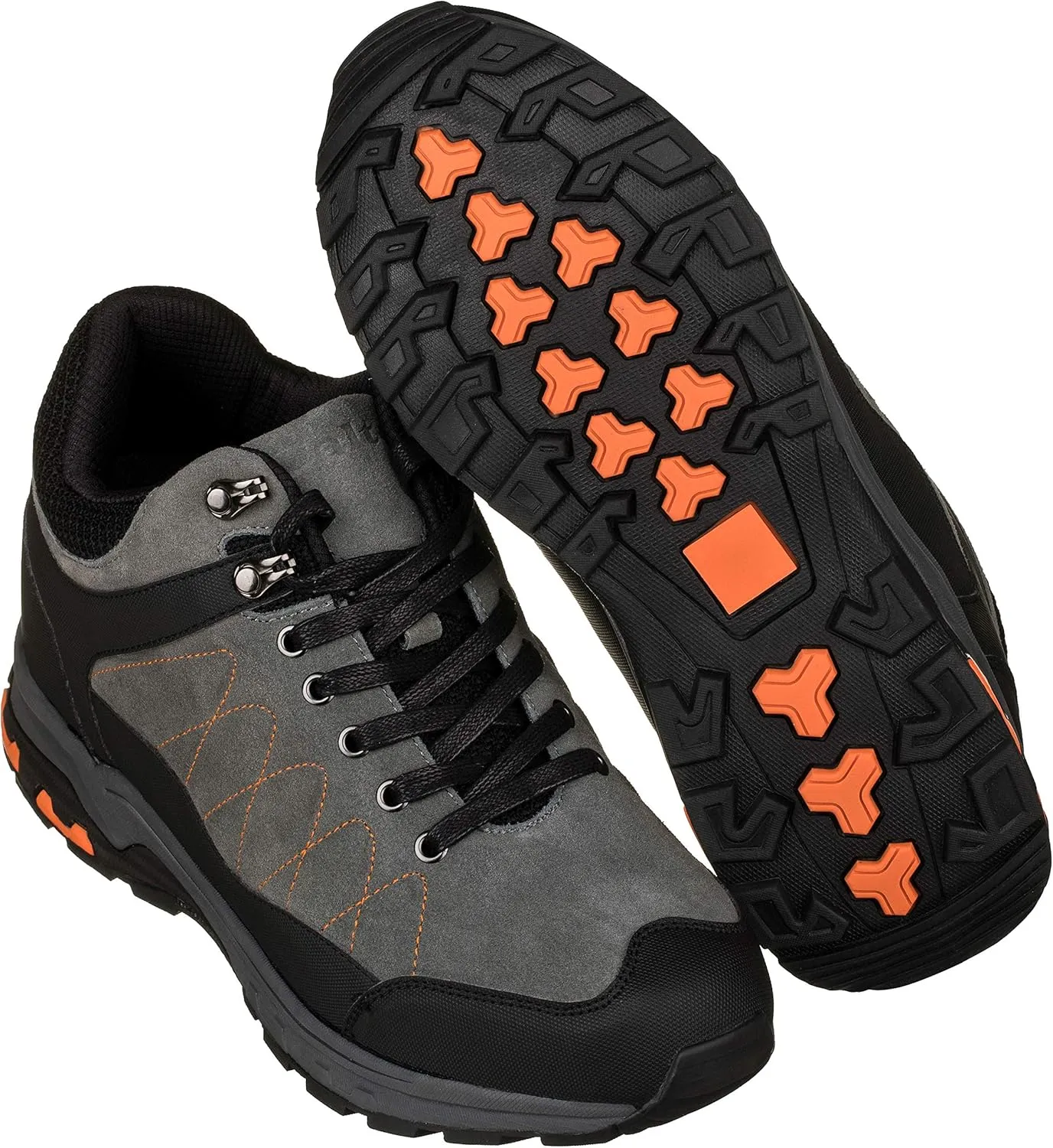 CALTO Men's Invisible Height Increasing Elevator Shoes - Grey Suede/Mesh Lace-up Hiking Boots - 3.2 Inches Taller - H75472 - Size 10 D(M) US