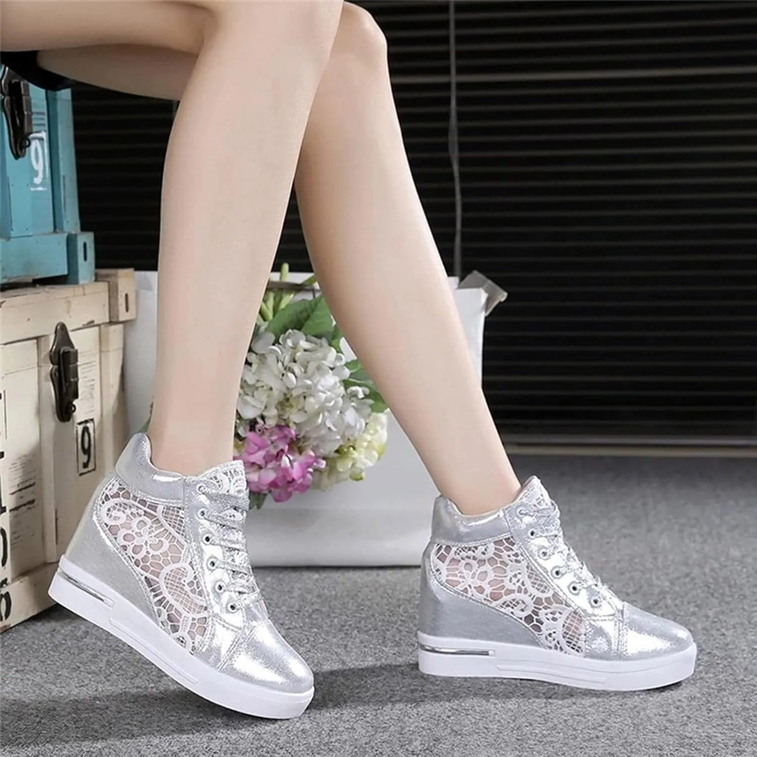 Cathalem Orthopedic Shoes for Women, Ladies Hidden Heel Sneakers Lace Up Shoes High Top Sneakers Fashion Canvas Shoes
