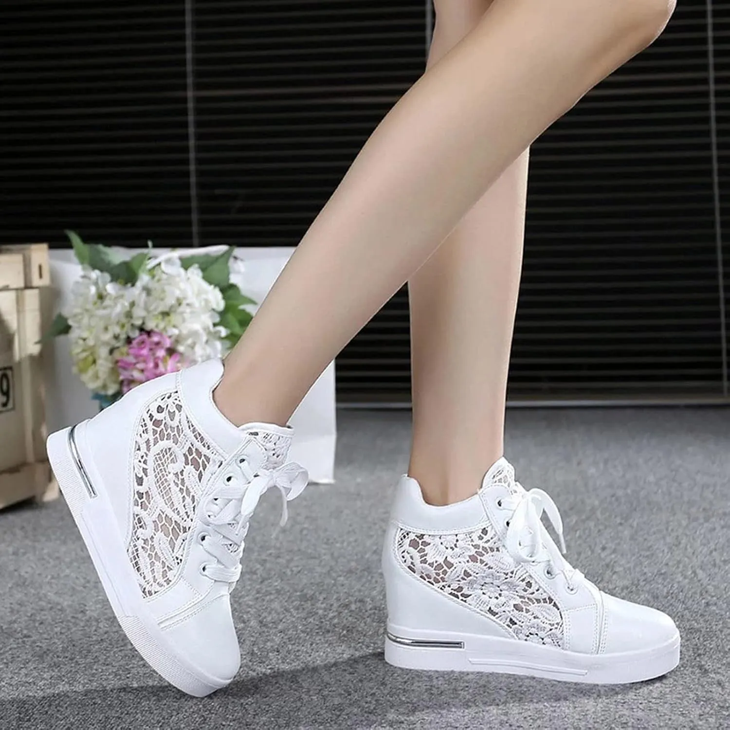 Cathalem Orthopedic Shoes for Women, Ladies Hidden Heel Sneakers Lace Up Shoes High Top Sneakers Fashion Canvas Shoes