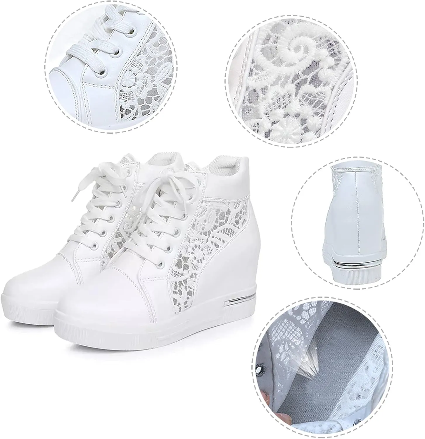 Cathalem Orthopedic Shoes for Women, Ladies Hidden Heel Sneakers Lace Up Shoes High Top Sneakers Fashion Canvas Shoes