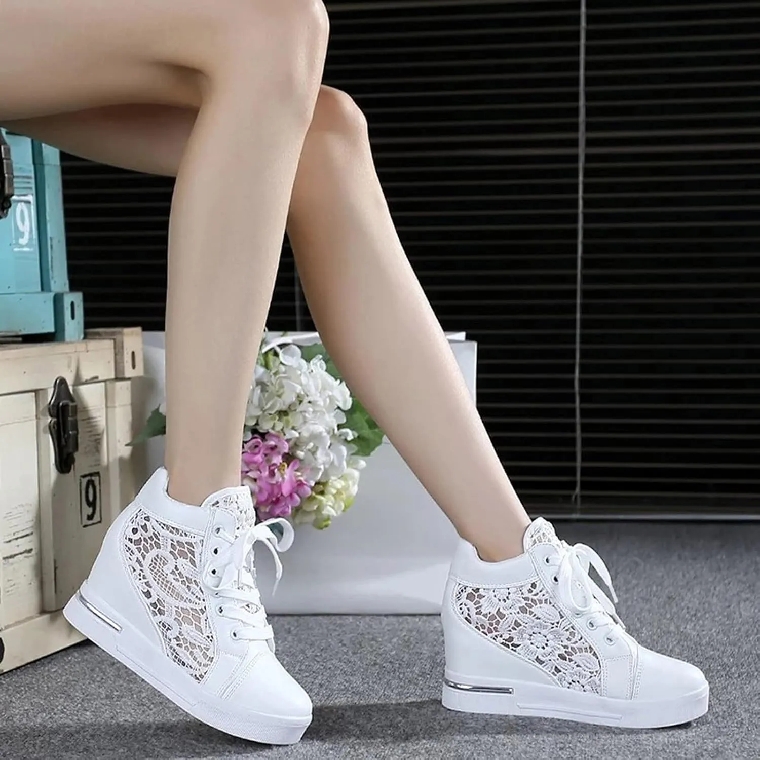 Cathalem Orthopedic Shoes for Women, Ladies Hidden Heel Sneakers Lace Up Shoes High Top Sneakers Fashion Canvas Shoes