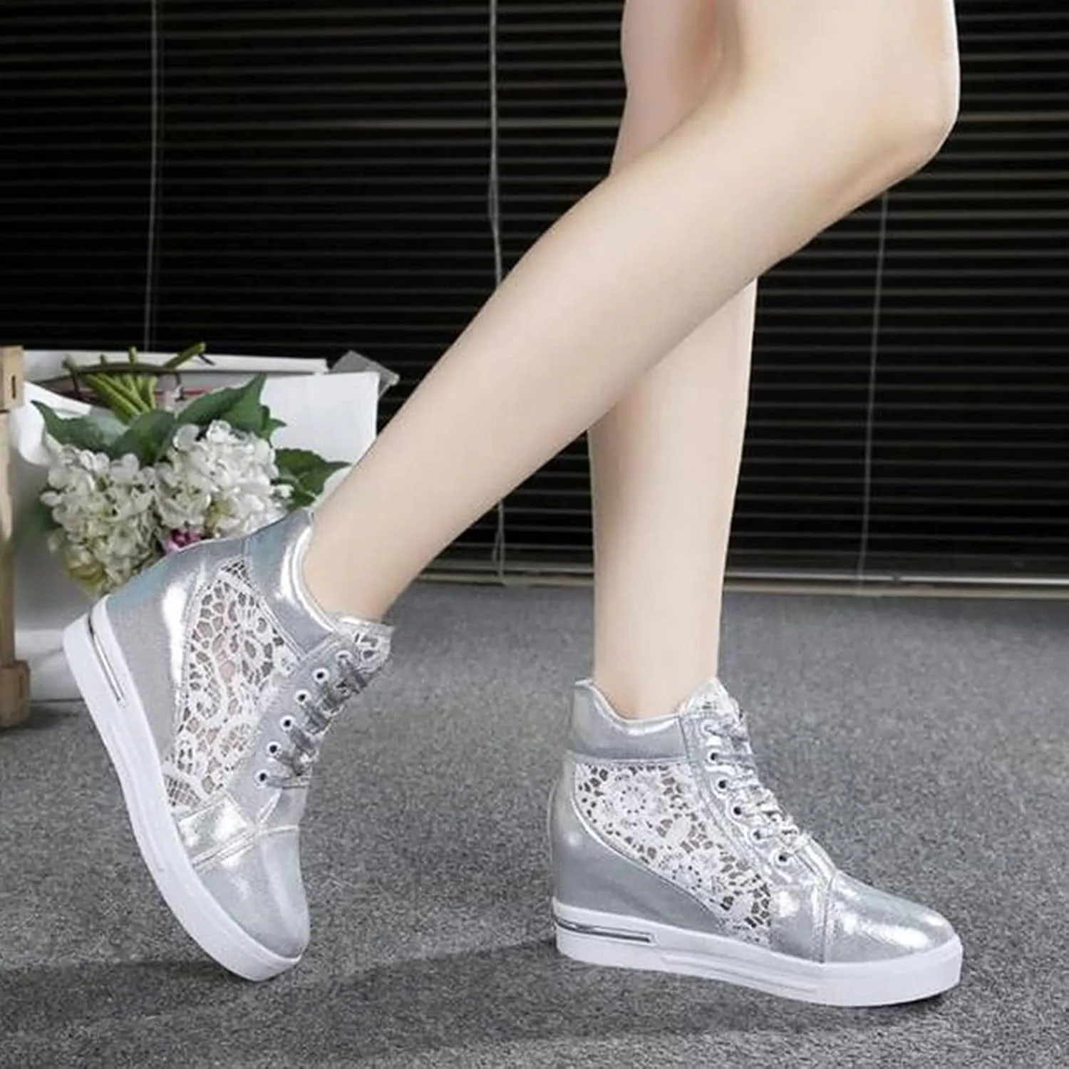 Cathalem Orthopedic Shoes for Women, Ladies Hidden Heel Sneakers Lace Up Shoes High Top Sneakers Fashion Canvas Shoes