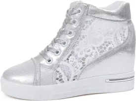 Cathalem Orthopedic Shoes for Women, Ladies Hidden Heel Sneakers Lace Up Shoes High Top Sneakers Fashion Canvas Shoes