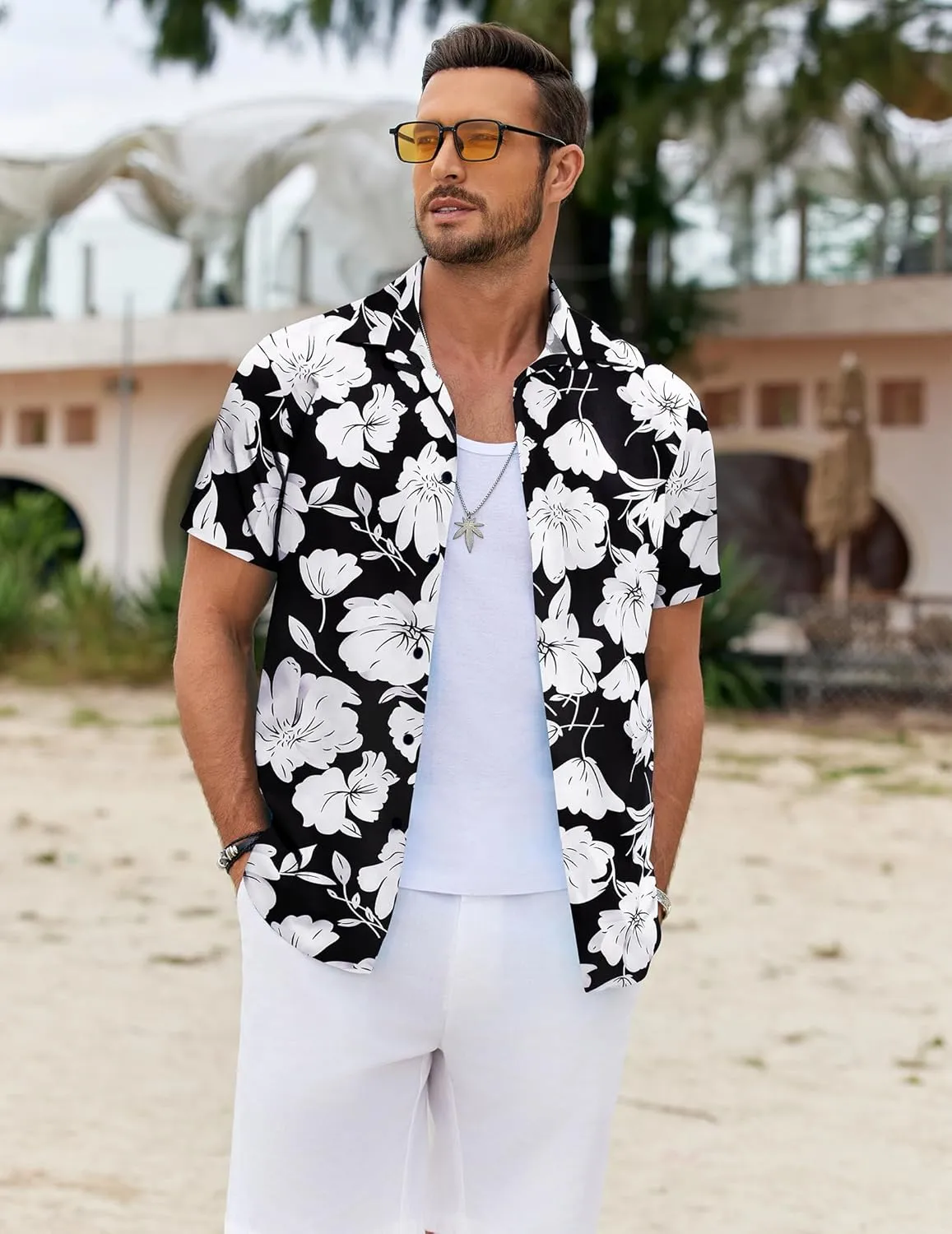 COOFANDY Mens Hawaiian Shirts Short Sleeve Button Down Shirt Casual Summer Beach Shirts Floral Tropical Vacation Resort Wear