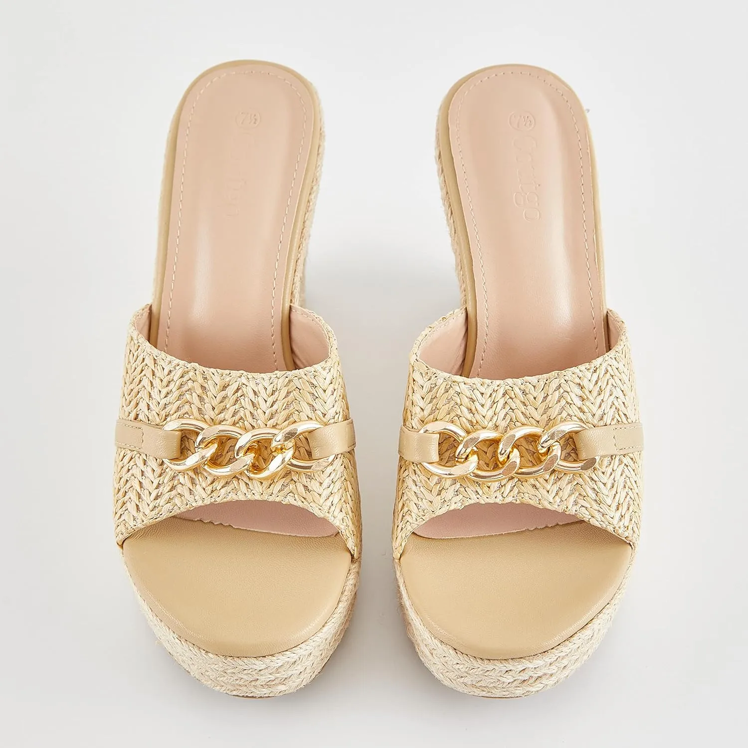 Coutgo Women's Wedge Sandals Platform Espadrille Heel Chain Slip On Casual Summer Slides