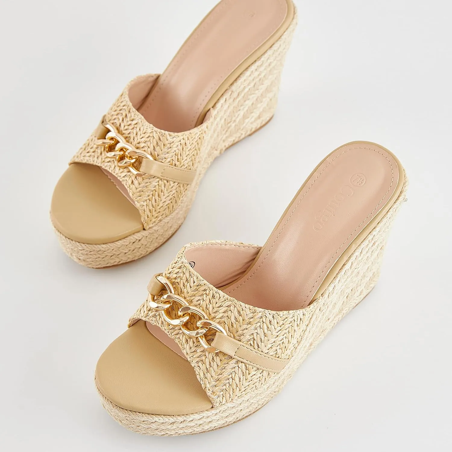 Coutgo Women's Wedge Sandals Platform Espadrille Heel Chain Slip On Casual Summer Slides