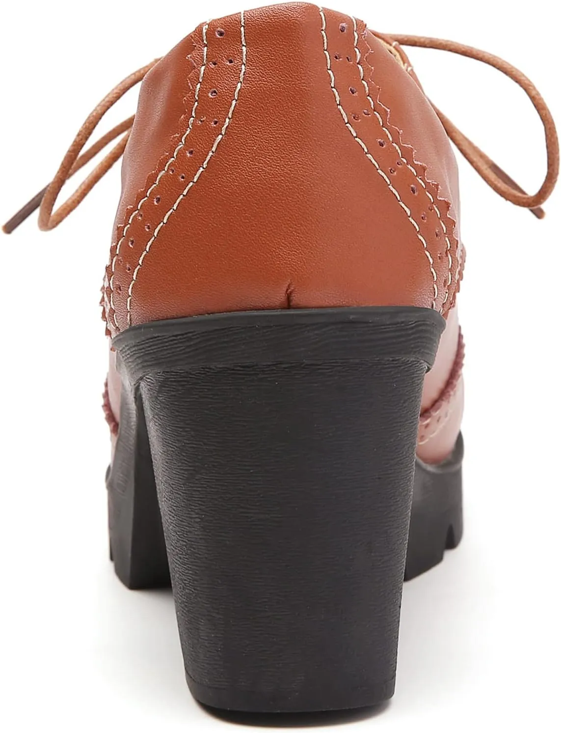 DADAWEN Women's Leather Classic Lace Up Platform Chunky Mid-Heel Square Toe Oxfords Dress Pump Shoes