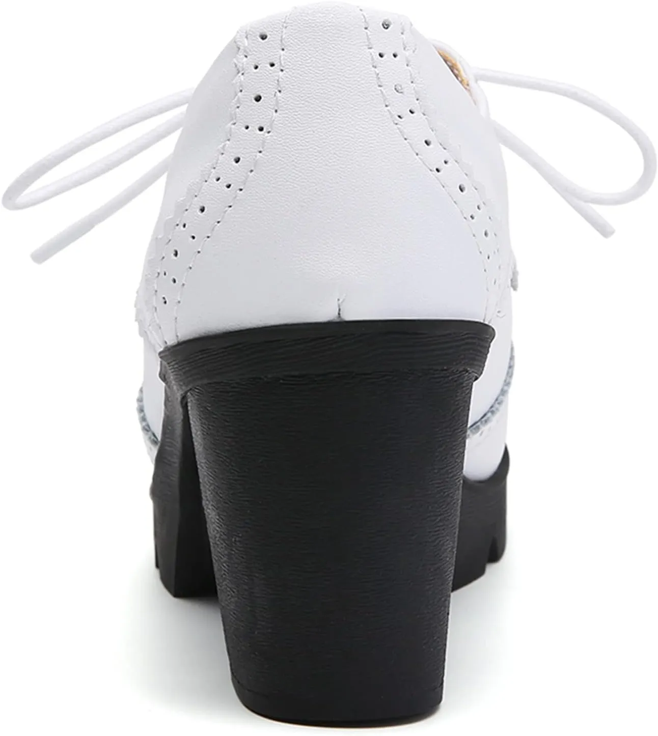 DADAWEN Women's Leather Classic Lace Up Platform Chunky Mid-Heel Square Toe Oxfords Dress Pump Shoes