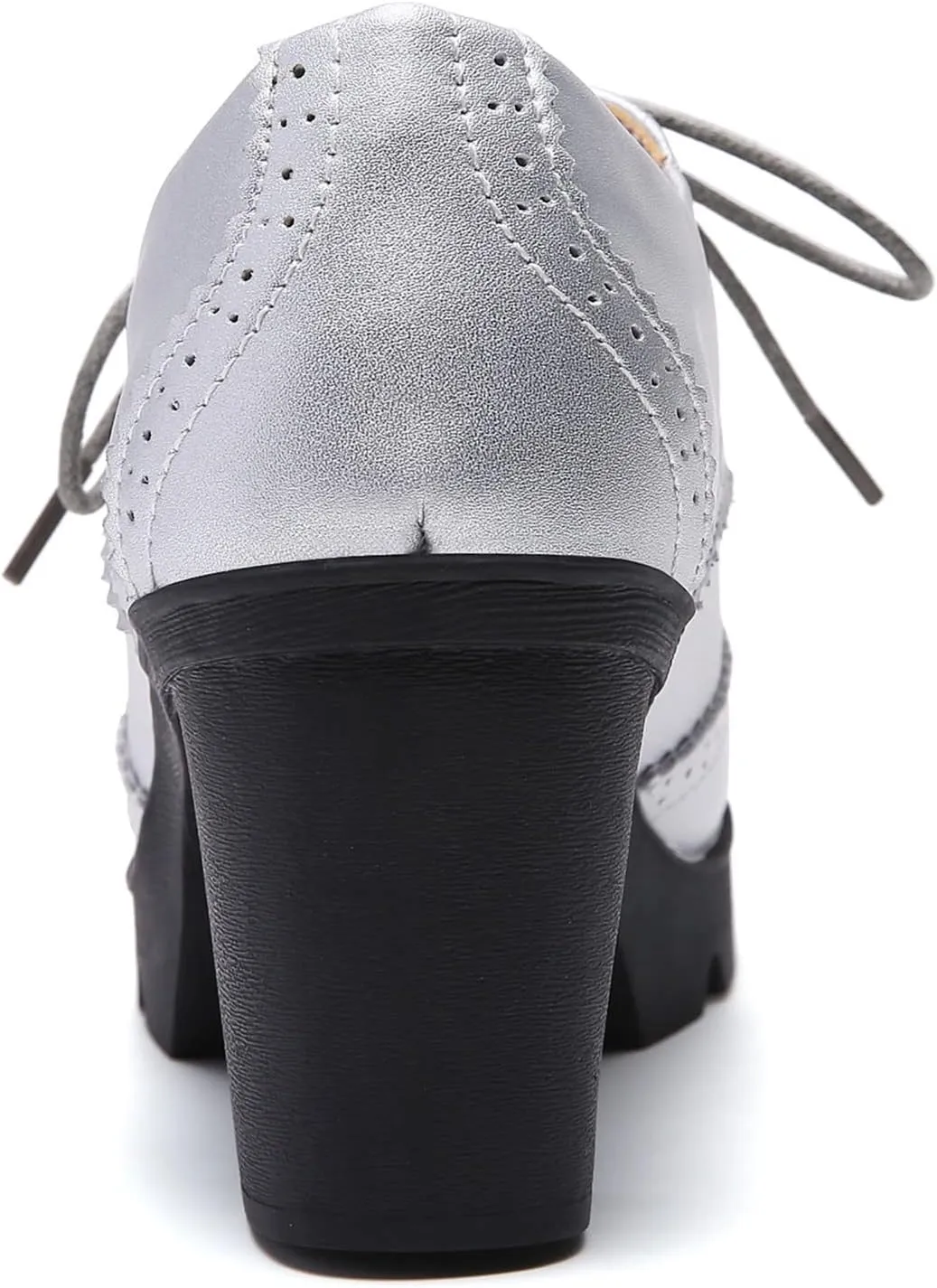 DADAWEN Women's Leather Classic Lace Up Platform Chunky Mid-Heel Square Toe Oxfords Dress Pump Shoes