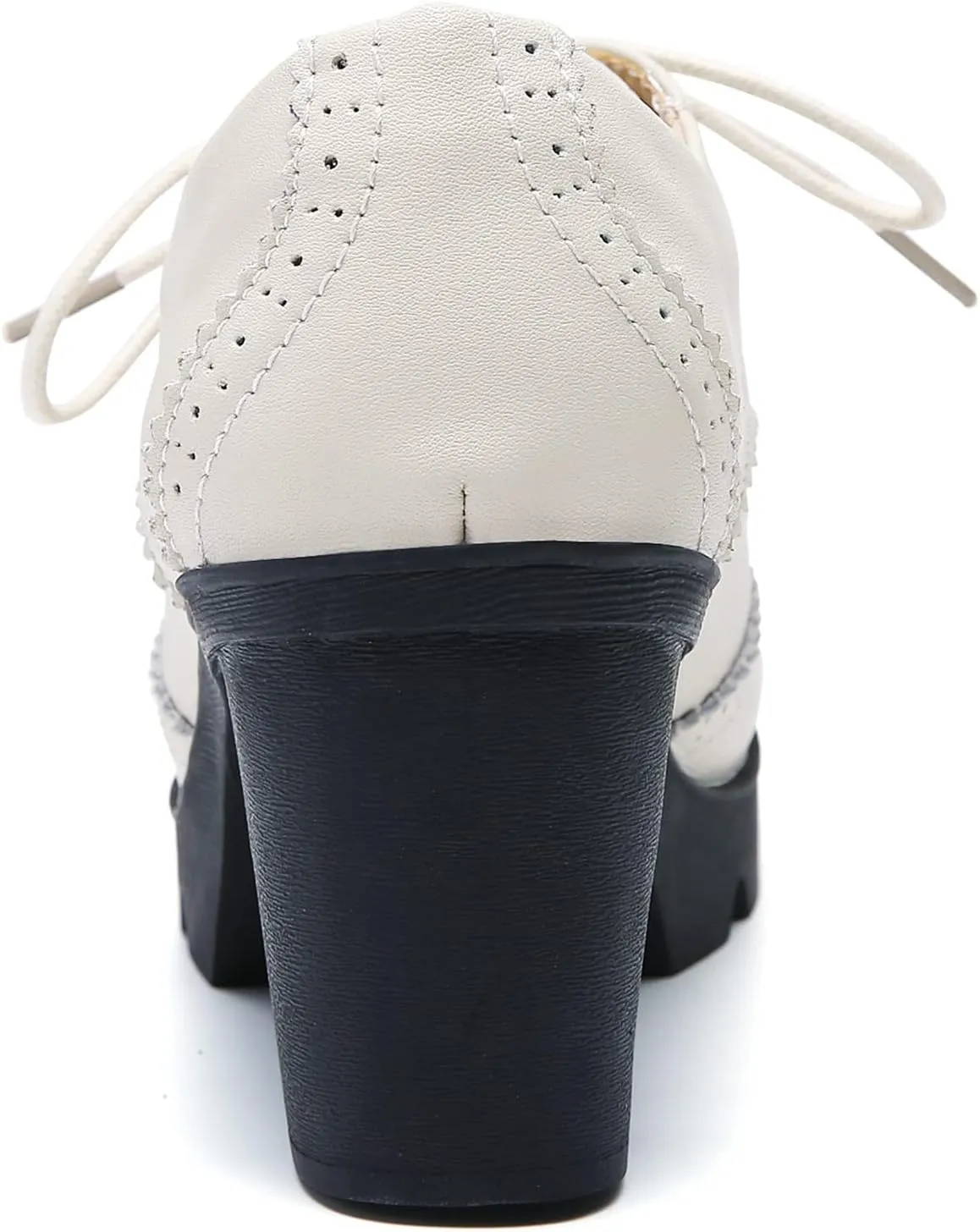 DADAWEN Women's Leather Classic Lace Up Platform Chunky Mid-Heel Square Toe Oxfords Dress Pump Shoes