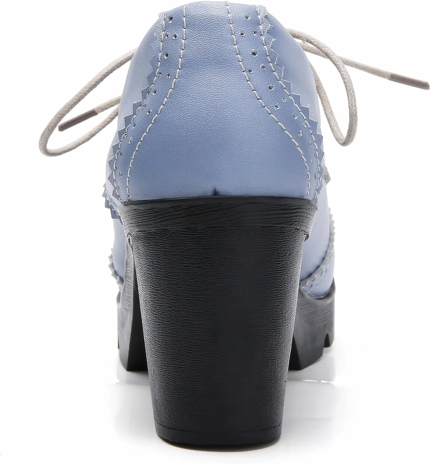 DADAWEN Women's Leather Classic Lace Up Platform Chunky Mid-Heel Square Toe Oxfords Dress Pump Shoes