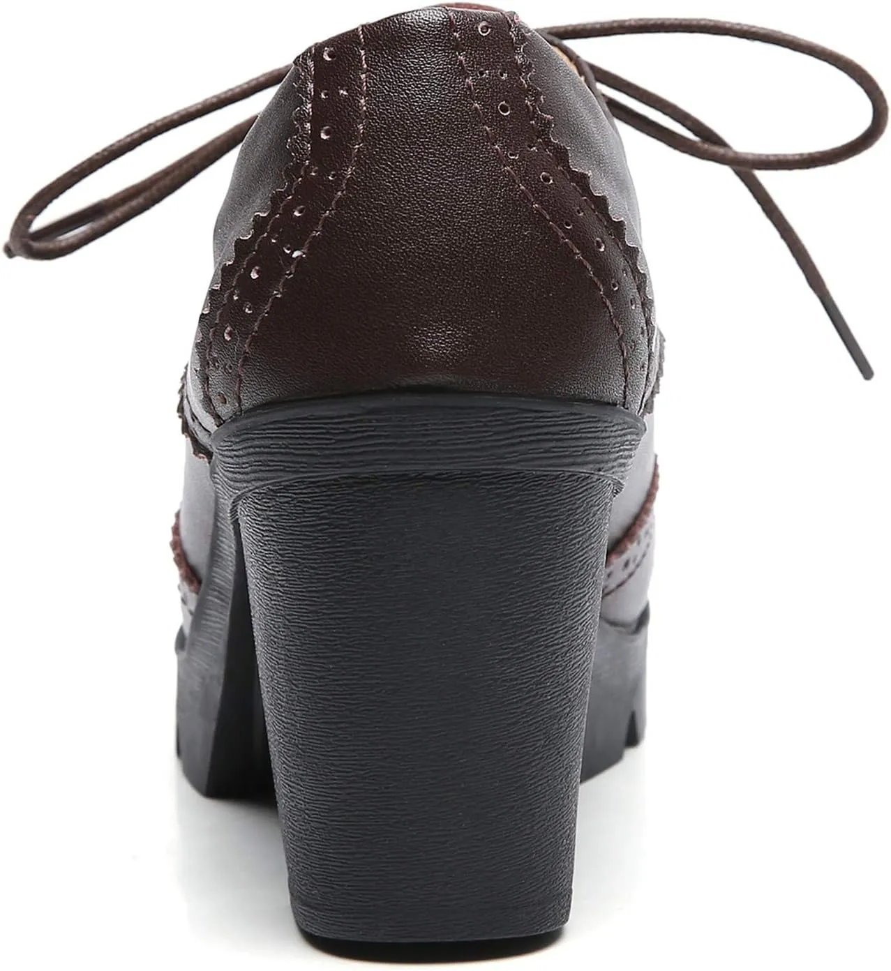 DADAWEN Women's Leather Classic Lace Up Platform Chunky Mid-Heel Square Toe Oxfords Dress Pump Shoes