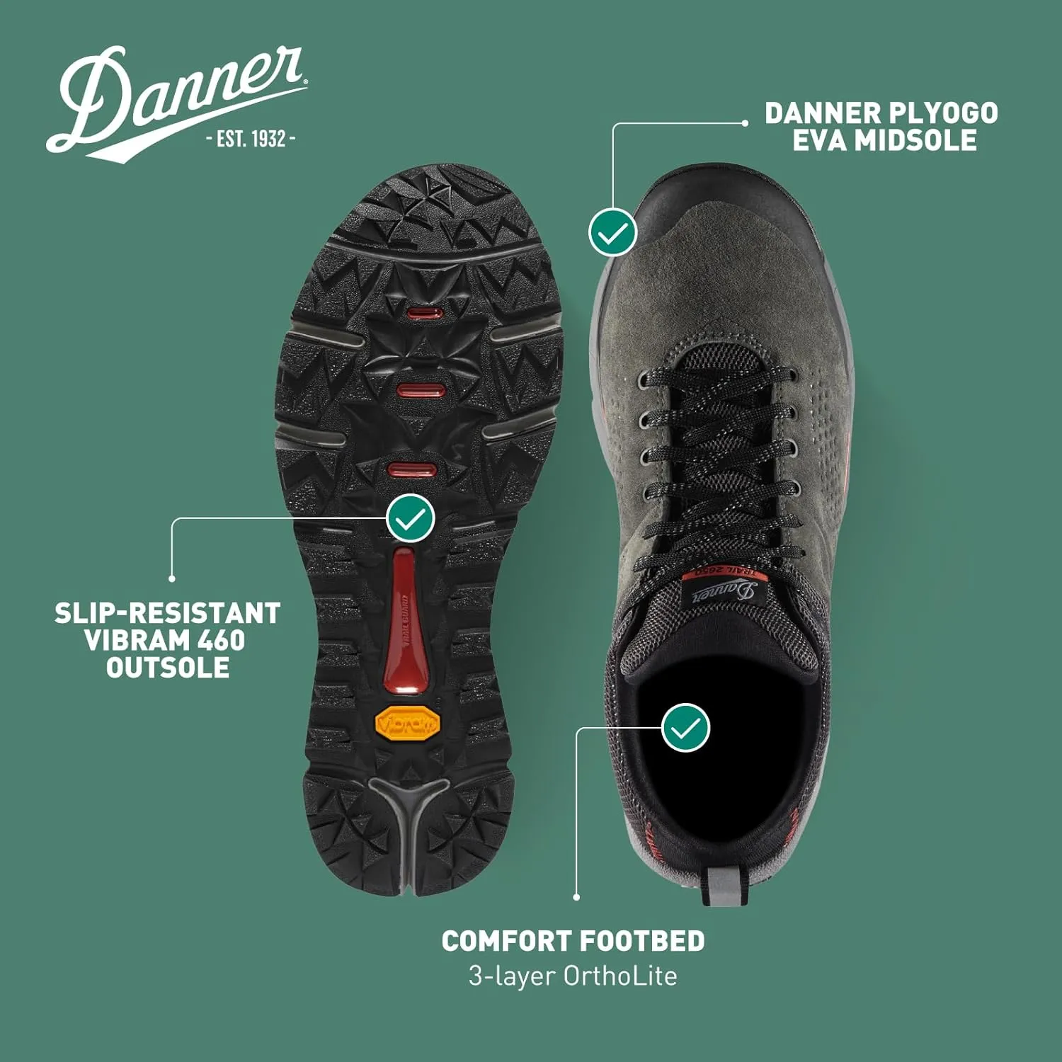 Danner Trail 2650 3 Hiking Shoes for Women - Durable Suede & Textile Upper with Breathable Mesh Lining, Ortholite Footbed & Vibram Traction Outsole