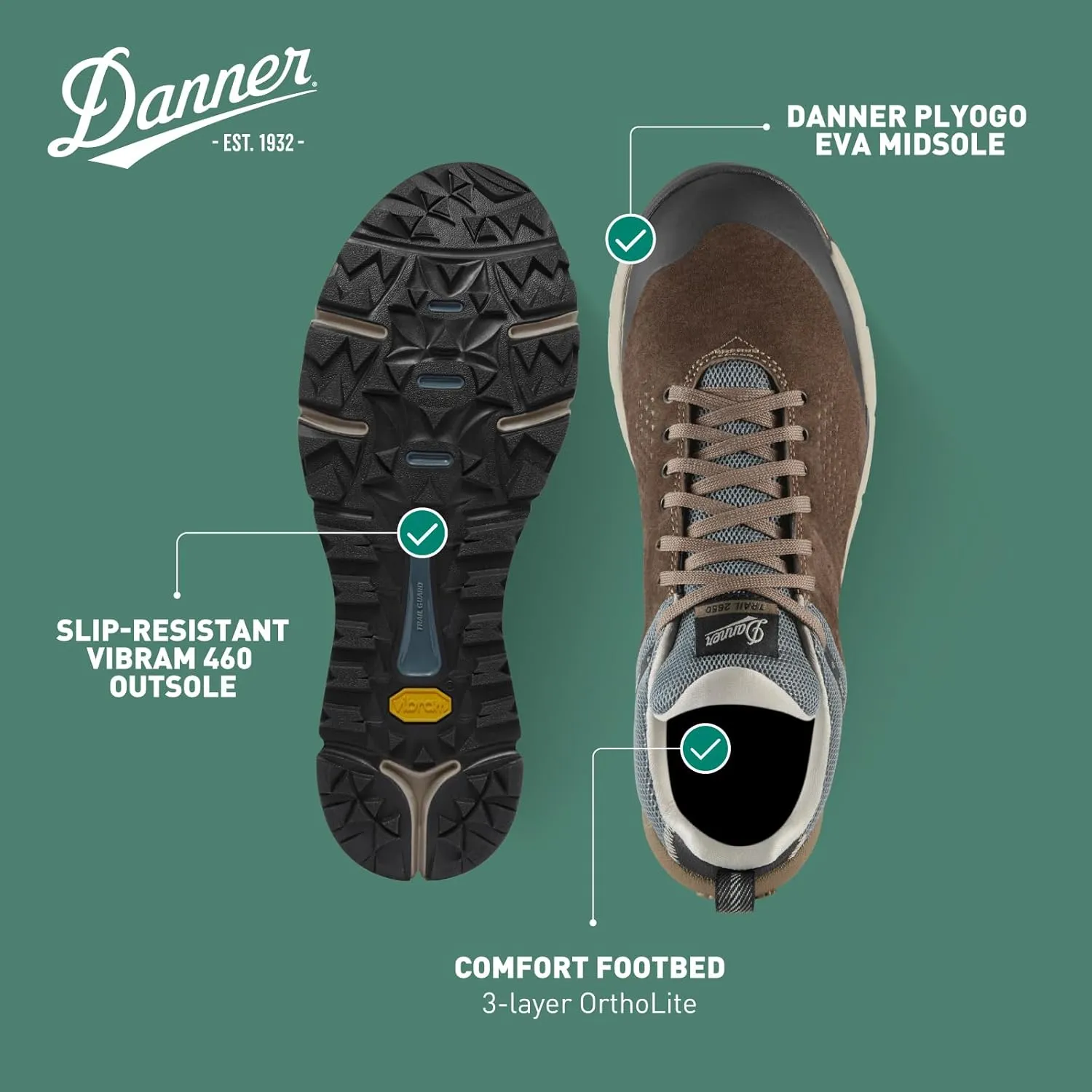 Danner Trail 2650 3 Hiking Shoes for Women - Durable Suede & Textile Upper with Breathable Mesh Lining, Ortholite Footbed & Vibram Traction Outsole