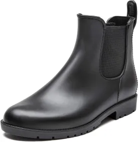 DKSUKO Rain Boots for Women Waterproof Elastic Slip On Ankle Chelsea Booties