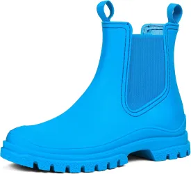 DKSUKO Women's Short Rain Boots Rubber Waterproof Garden Boots Elastic Slip On Ankle Chelsea Boot Fashion Insulated Rain Shoe for Outdoor Work Thick Sole