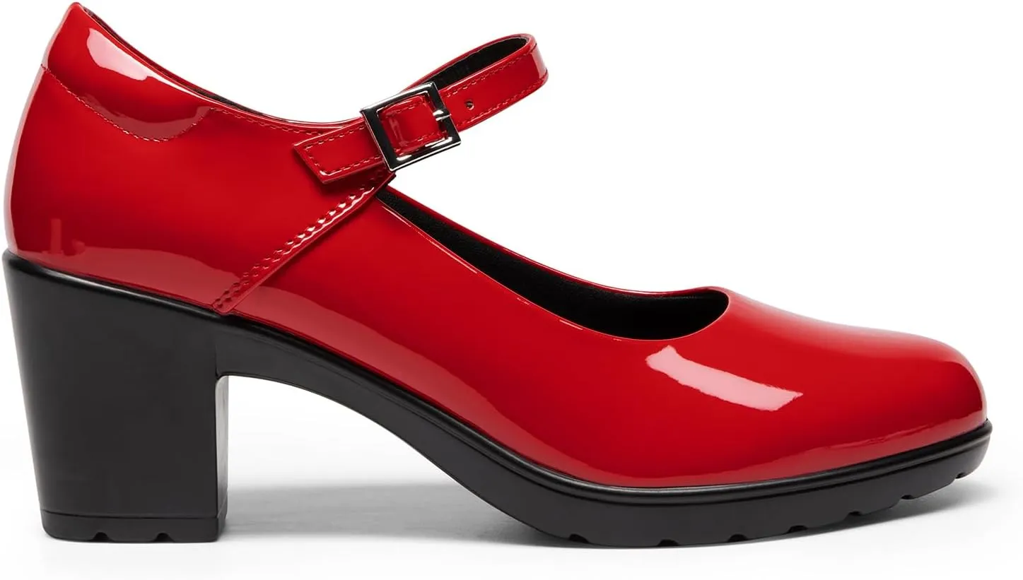 DREAM PAIRS Women's Chunky Low Block Heels Mary Jane Closed Toe Work Pumps Comfortable Round Toe Dress Wedding Shoes