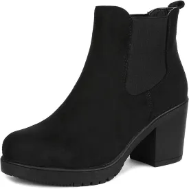 DREAM PAIRS Women's High Chunky Heel Chelsea Ankle Boots Slip On Elastic Fall Heeld Booties Shoes