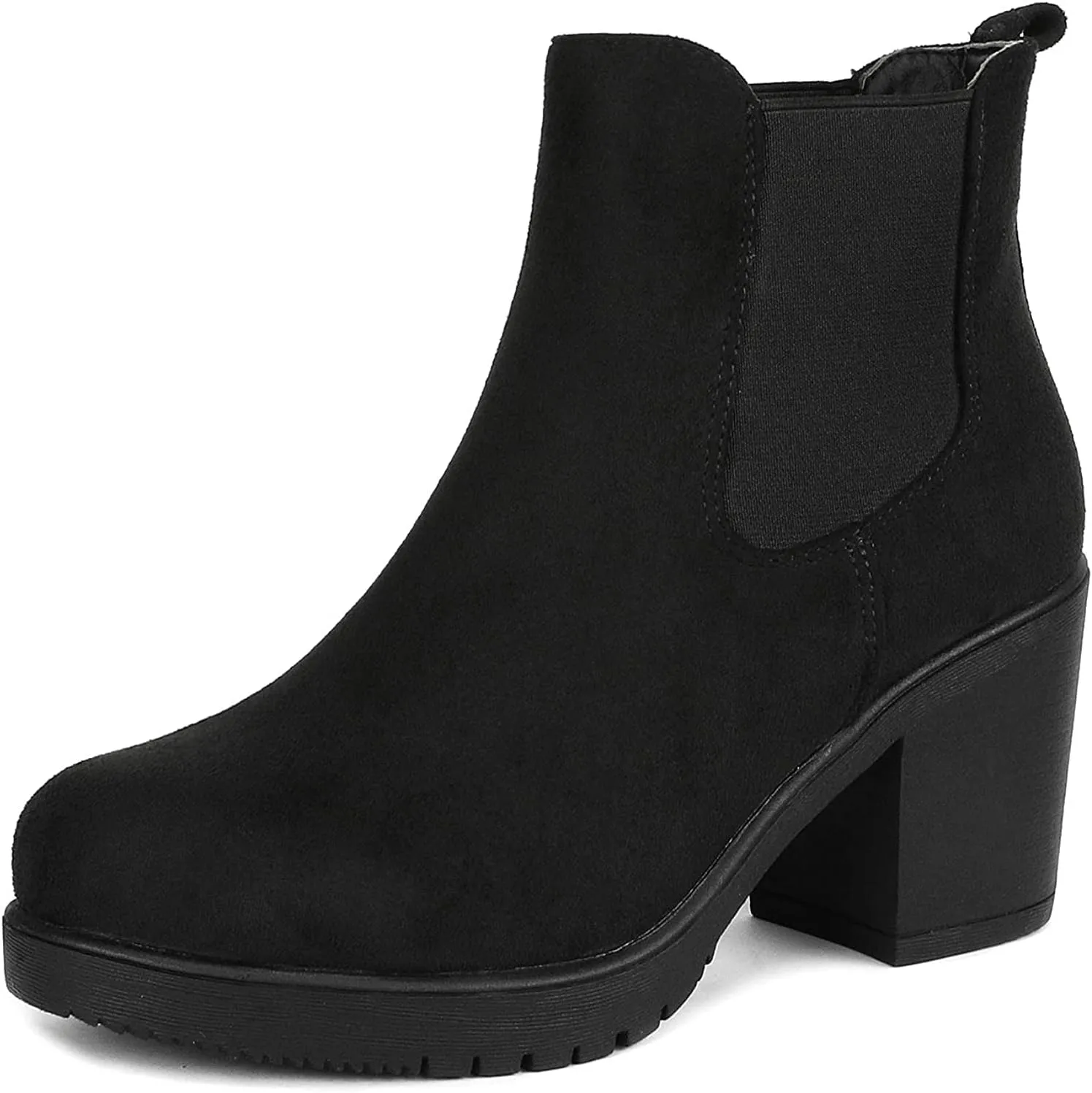 DREAM PAIRS Women's High Chunky Heel Chelsea Ankle Boots Slip On Elastic Fall Heeld Booties Shoes