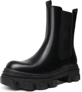 DREAM PAIRS Women's Platform Chelsea Boots Lug Sole Combat Mid Calf Slip On Chunky Ankle Booties
