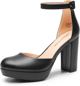 DREAM PAIRS Women's Platform Chunky High Heels Closed Toe Block Ankle Strap Dress Bridal Party Wedding Shoes
