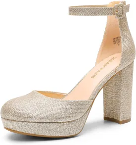 DREAM PAIRS Women's Platform Chunky High Heels Closed Toe Block Ankle Strap Dress Bridal Party Wedding Shoes