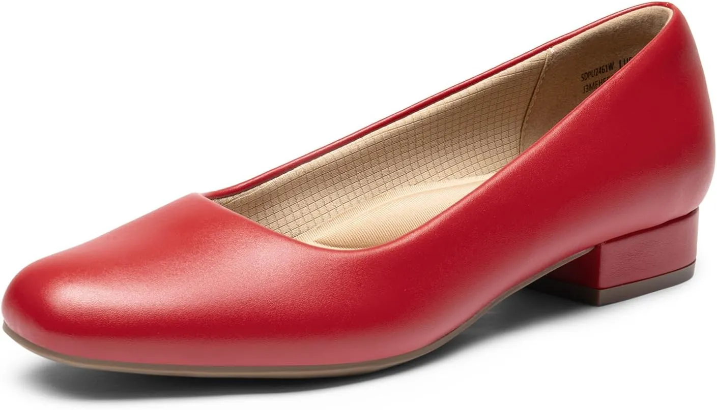 DREAM PAIRS Women's Pumps Low Chunky Closed Toe Heels for Women Comfortable Casual Slip-On Dress Shoes for Wedding Work Office Party