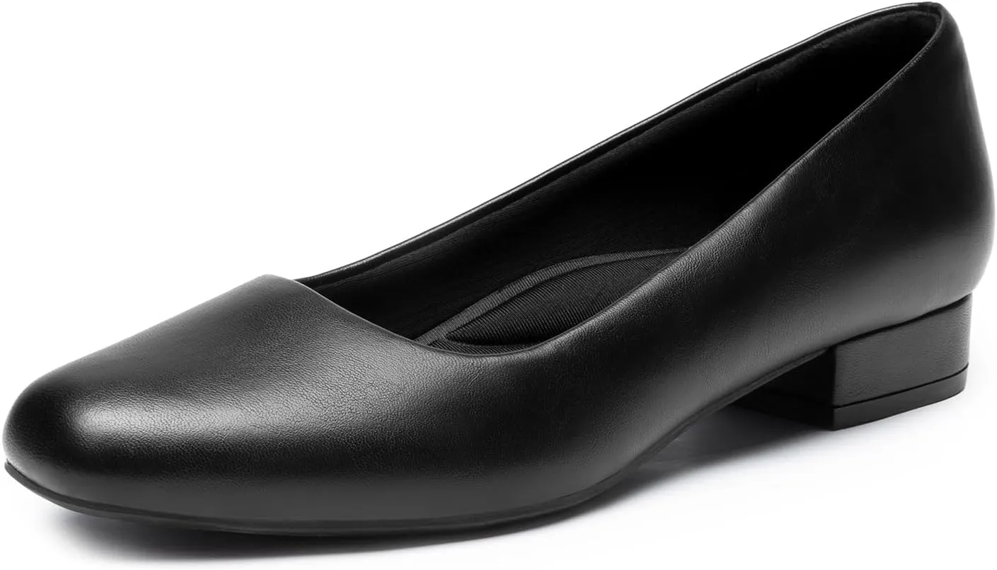 DREAM PAIRS Women's Pumps Low Chunky Closed Toe Heels for Women Comfortable Casual Slip-On Dress Shoes for Wedding Work Office Party
