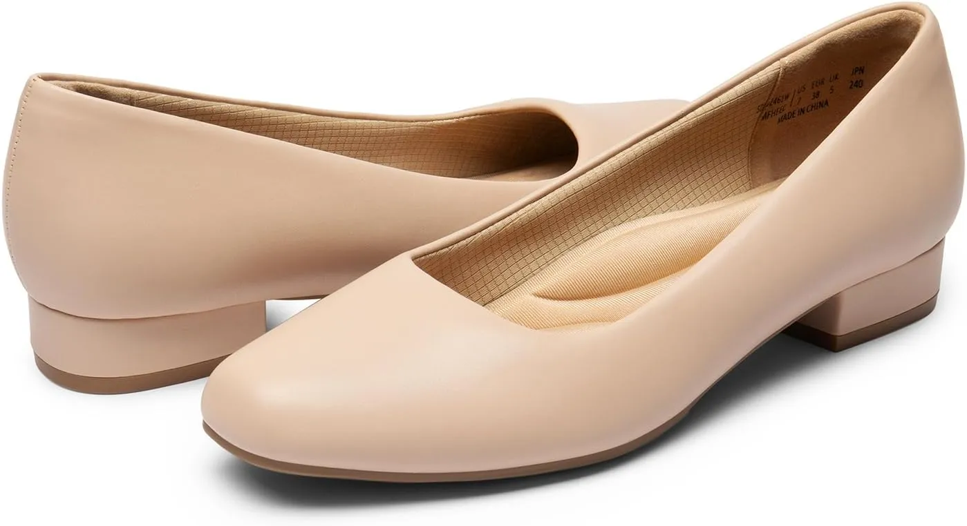 DREAM PAIRS Women's Pumps Low Chunky Closed Toe Heels for Women Comfortable Casual Slip-On Dress Shoes for Wedding Work Office Party