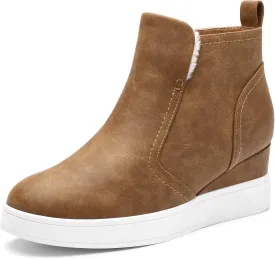 DREAM PAIRS Womens Slip on High Top Wedge Sneakers Hidden Heel Platform Wedgie Ankle Booties