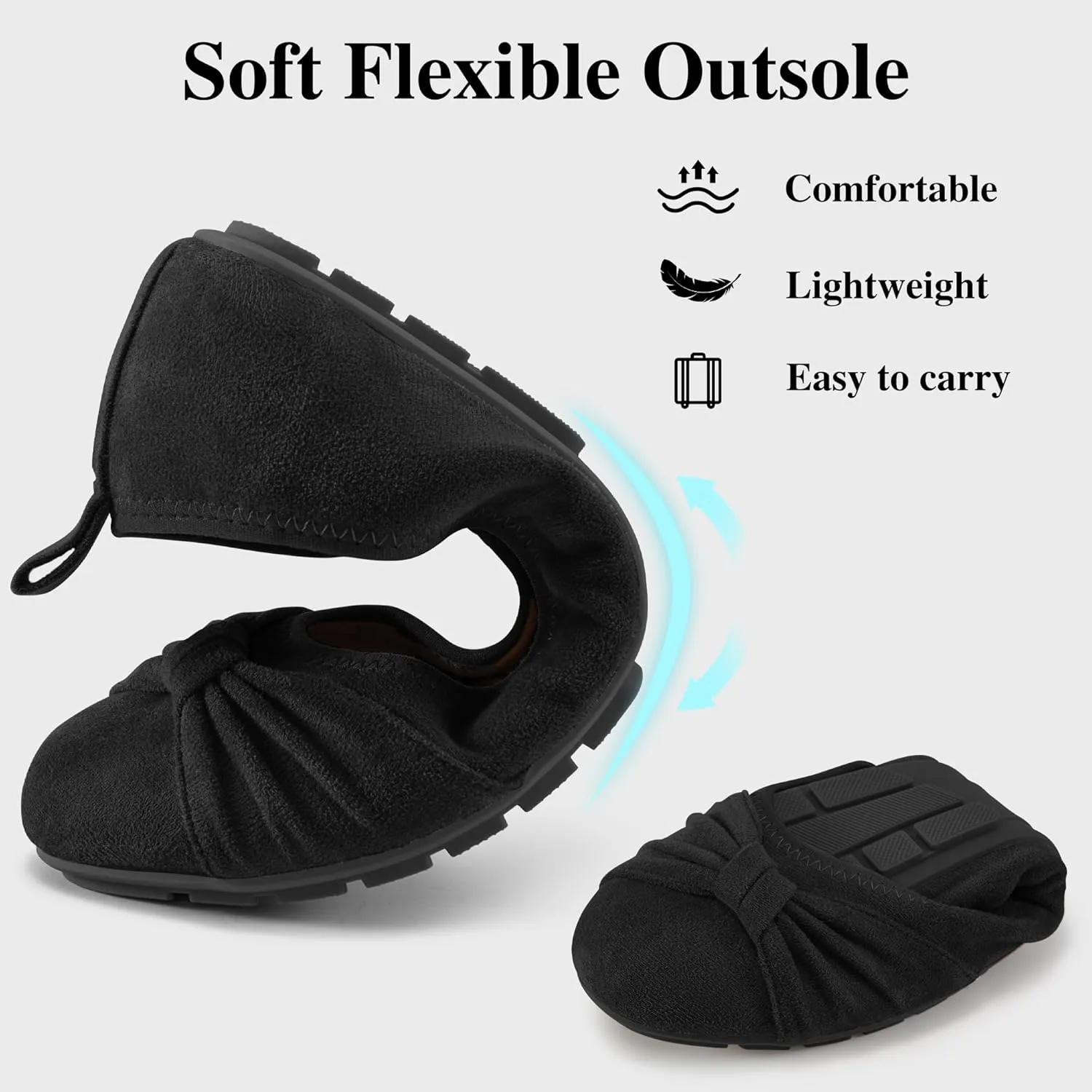 Ecetana Womens Flats Shoes Dressy: Round Toe Bowknot Suede Foldable Comfortable Casual Slip On Ballet Loafers