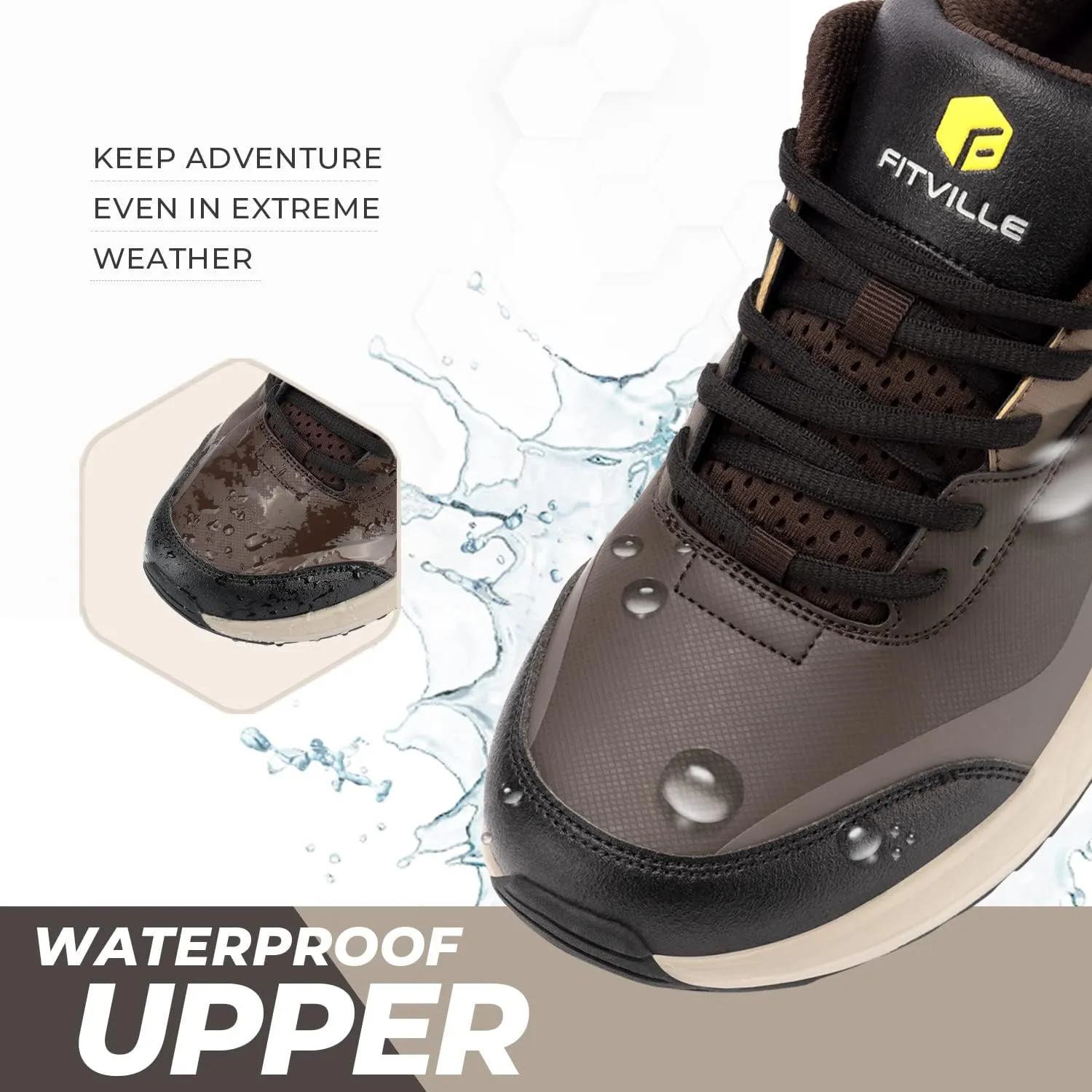 FitVille Men's Extra Wide Hiking Shoes Outdoor Walking Shoes Low-top Waterproof Work Shoes Soft Toe with Arch Support for Heel Pain Relief - Rugged Core