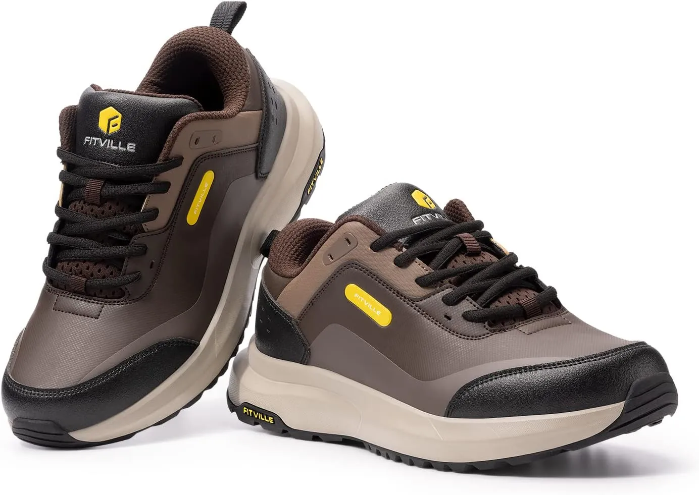 FitVille Men's Extra Wide Hiking Shoes Outdoor Walking Shoes Low-top Waterproof Work Shoes Soft Toe with Arch Support for Heel Pain Relief - Rugged Core