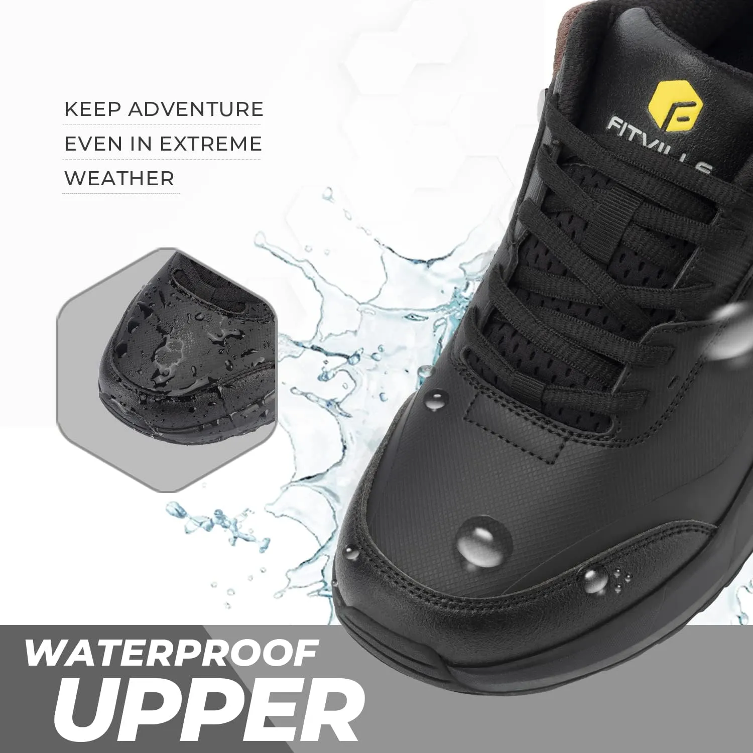 FitVille Men's Extra Wide Hiking Shoes Outdoor Walking Shoes Low-top Waterproof Work Shoes Soft Toe with Arch Support for Heel Pain Relief - Rugged Core