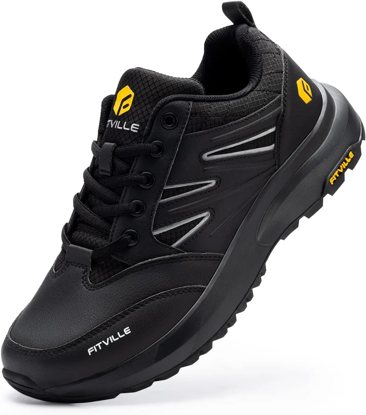 FitVille Mens Wide Hiking Shoes Water Repellent Outdoor Work Shoes Trekking Trails Sneakers with Arch Support - Sturdy Core
