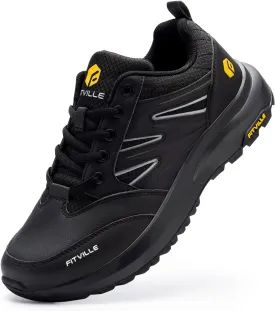FitVille Mens Wide Hiking Shoes Water Repellent Outdoor Work Shoes Trekking Trails Sneakers with Arch Support - Sturdy Core
