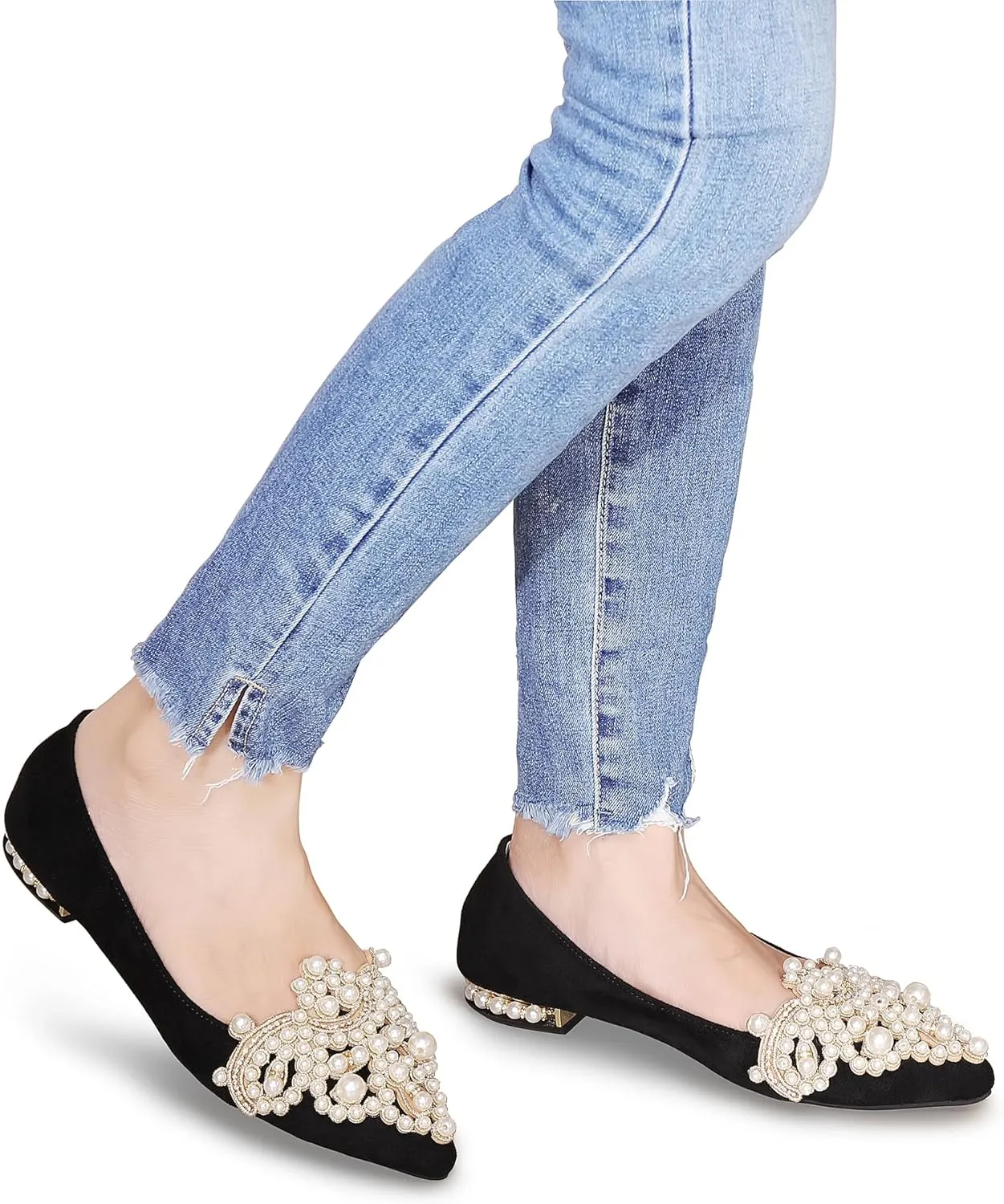 Flats for Women Bling Rhinestone Pointed Flat Shoes Comfort Slip on Low Heel Wedding Dress Shoes Ballet Flat Shoe