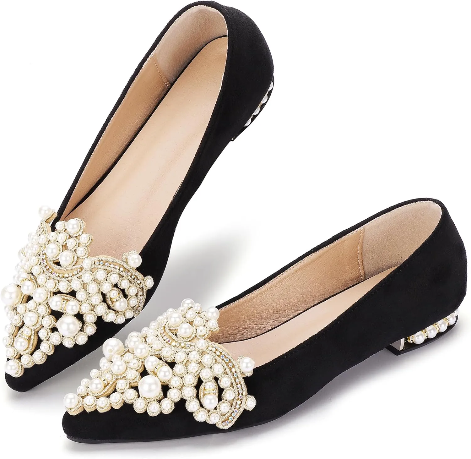 Flats for Women Bling Rhinestone Pointed Flat Shoes Comfort Slip on Low Heel Wedding Dress Shoes Ballet Flat Shoe