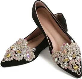 Flats for Women Bling Rhinestone Pointed Flat Shoes Comfort Slip on Low Heel Wedding Dress Shoes Ballet Flat Shoe