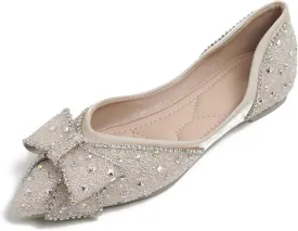 Flats Shoes Women Rhinestone Wedding Flats Comfort Pointed Toe Ballet Flat Shoe Low Heel Dress Shoes Sparkly Flats for Women