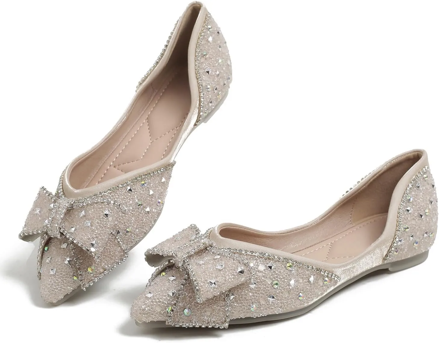 Flats Shoes Women Rhinestone Wedding Flats Comfort Pointed Toe Ballet Flat Shoe Low Heel Dress Shoes Sparkly Flats for Women