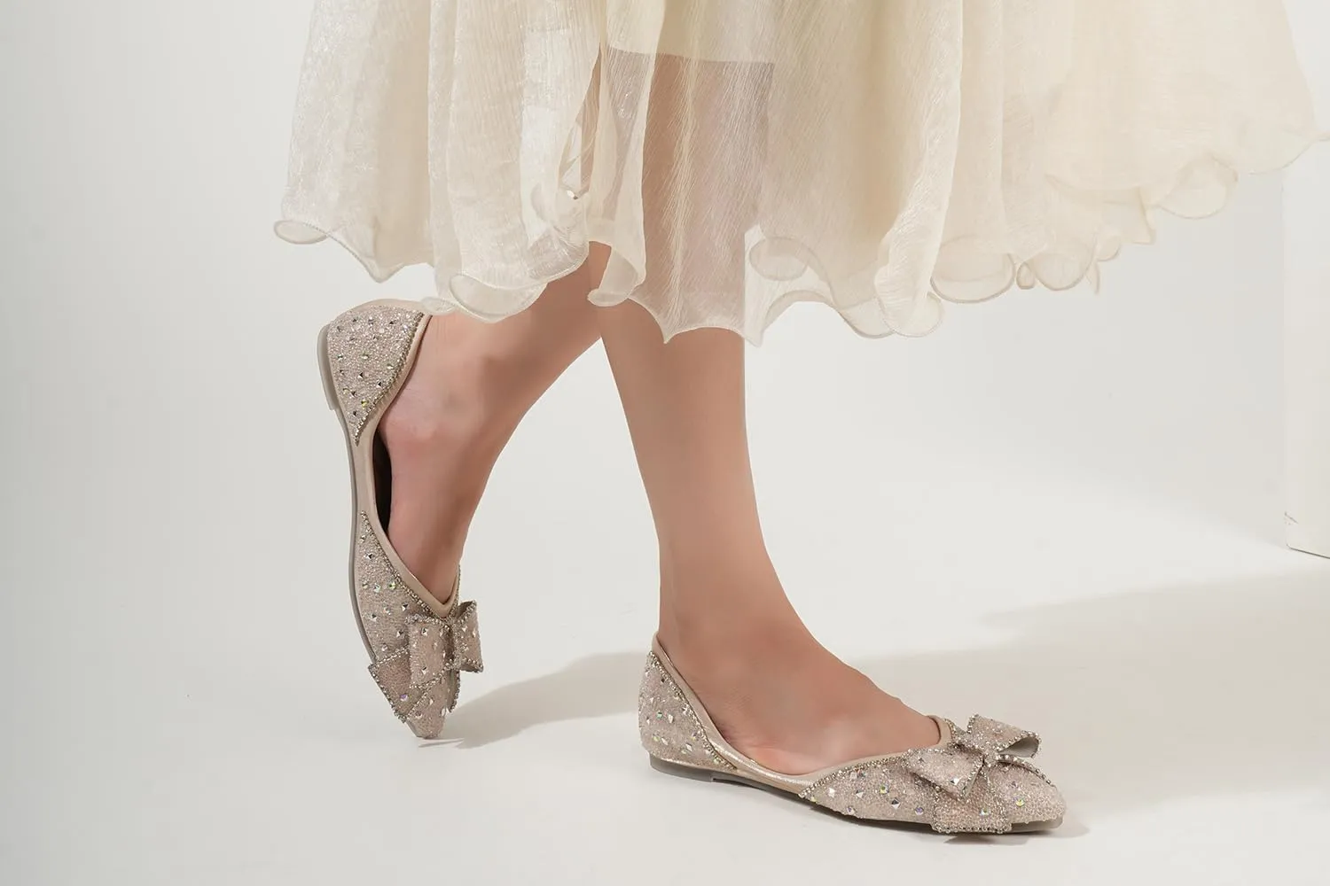 Flats Shoes Women Rhinestone Wedding Flats Comfort Pointed Toe Ballet Flat Shoe Low Heel Dress Shoes Sparkly Flats for Women